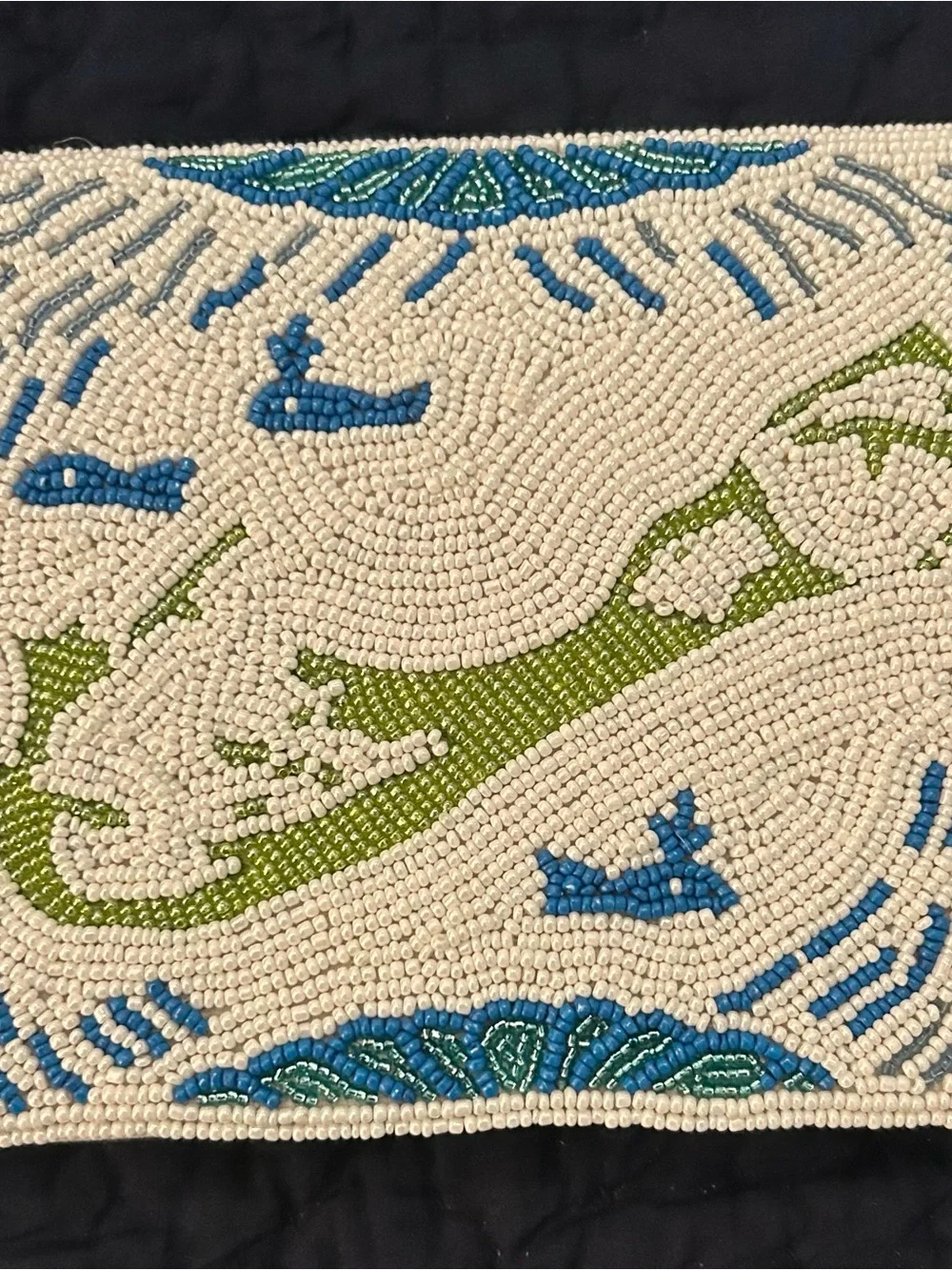 Island-Inspired White Beaded Clutch with Blue & Green Accents, Bernuda